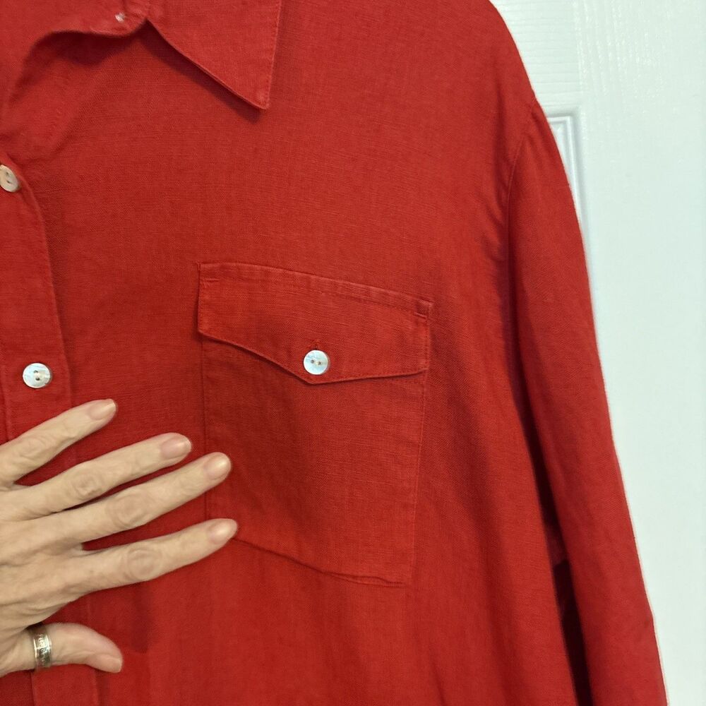 Red Linen Red Lino By Chico’s long sleeve Button Up Top Women’s, XL XXL/ Size 3 - Picture 8 of 10